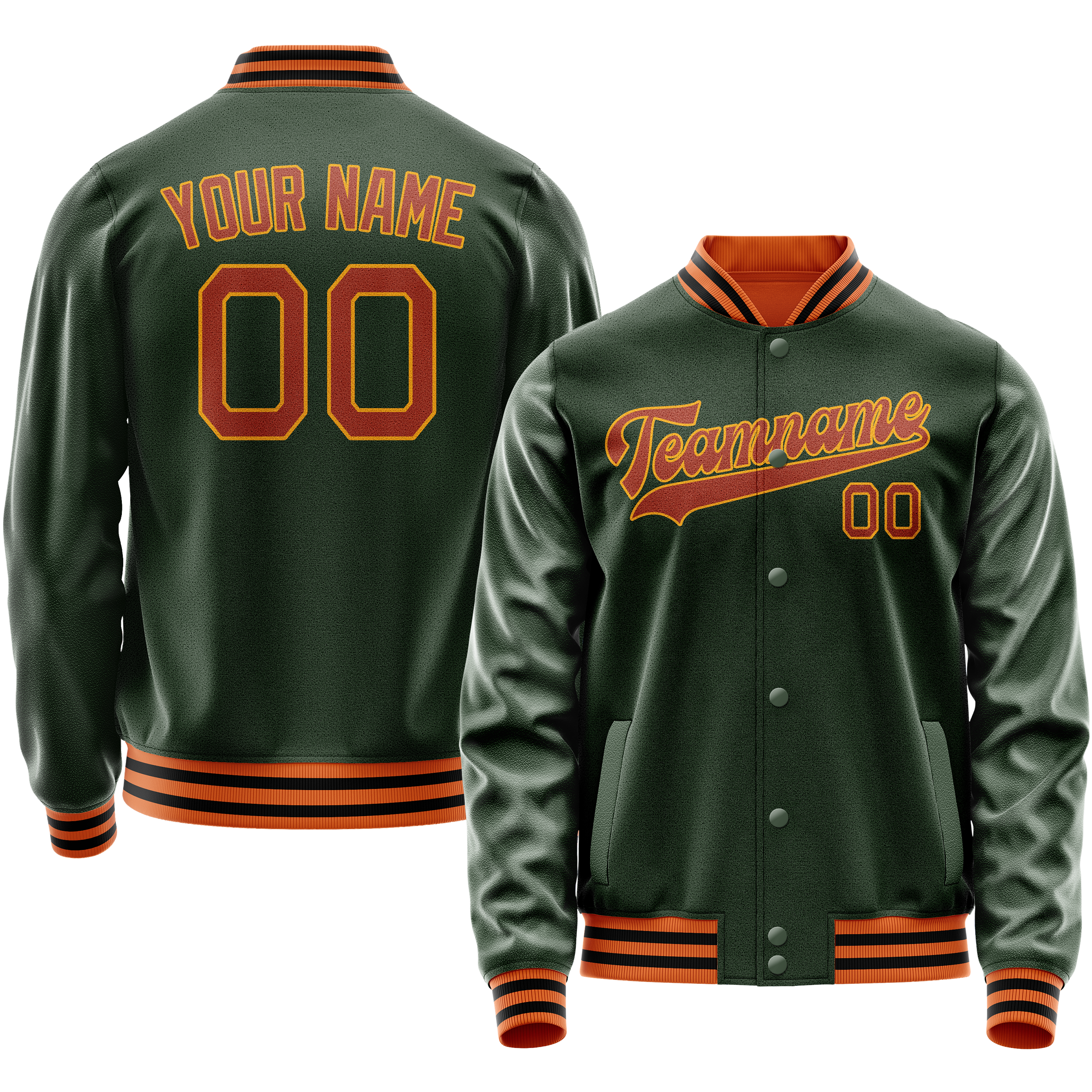 Personalized Green & Orange Solid Color Varsity Letterman Jacket