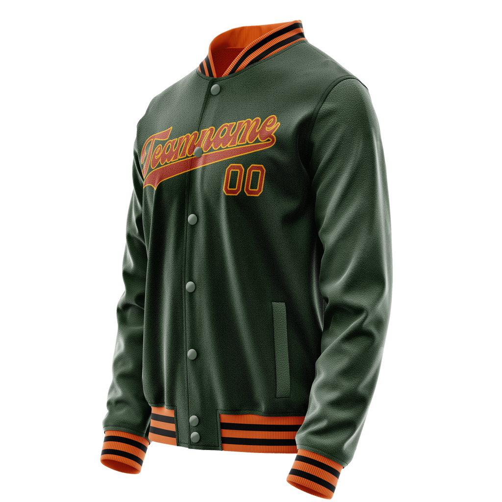 Personalized Green & Orange Solid Color Varsity Letterman Jacket