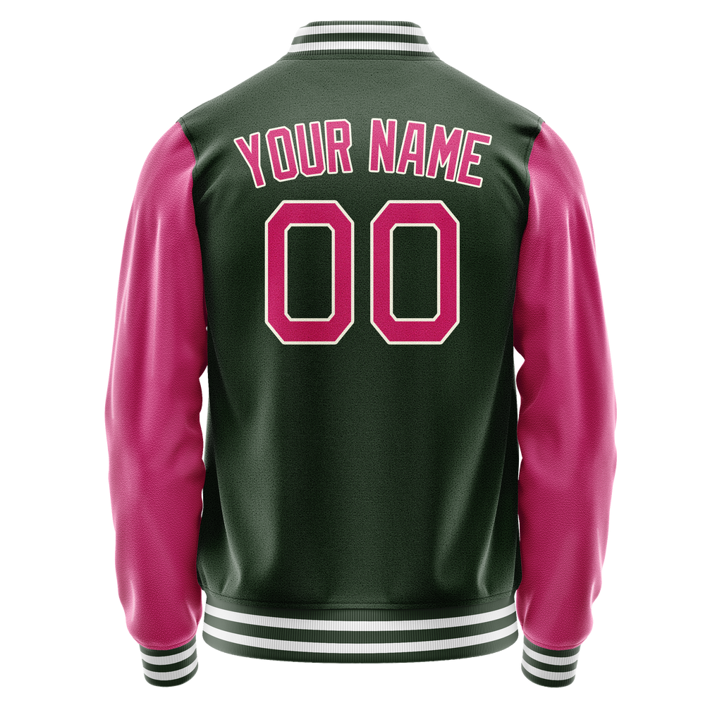 Personalized Green & Pink Solid Color Varsity Letterman Jacket