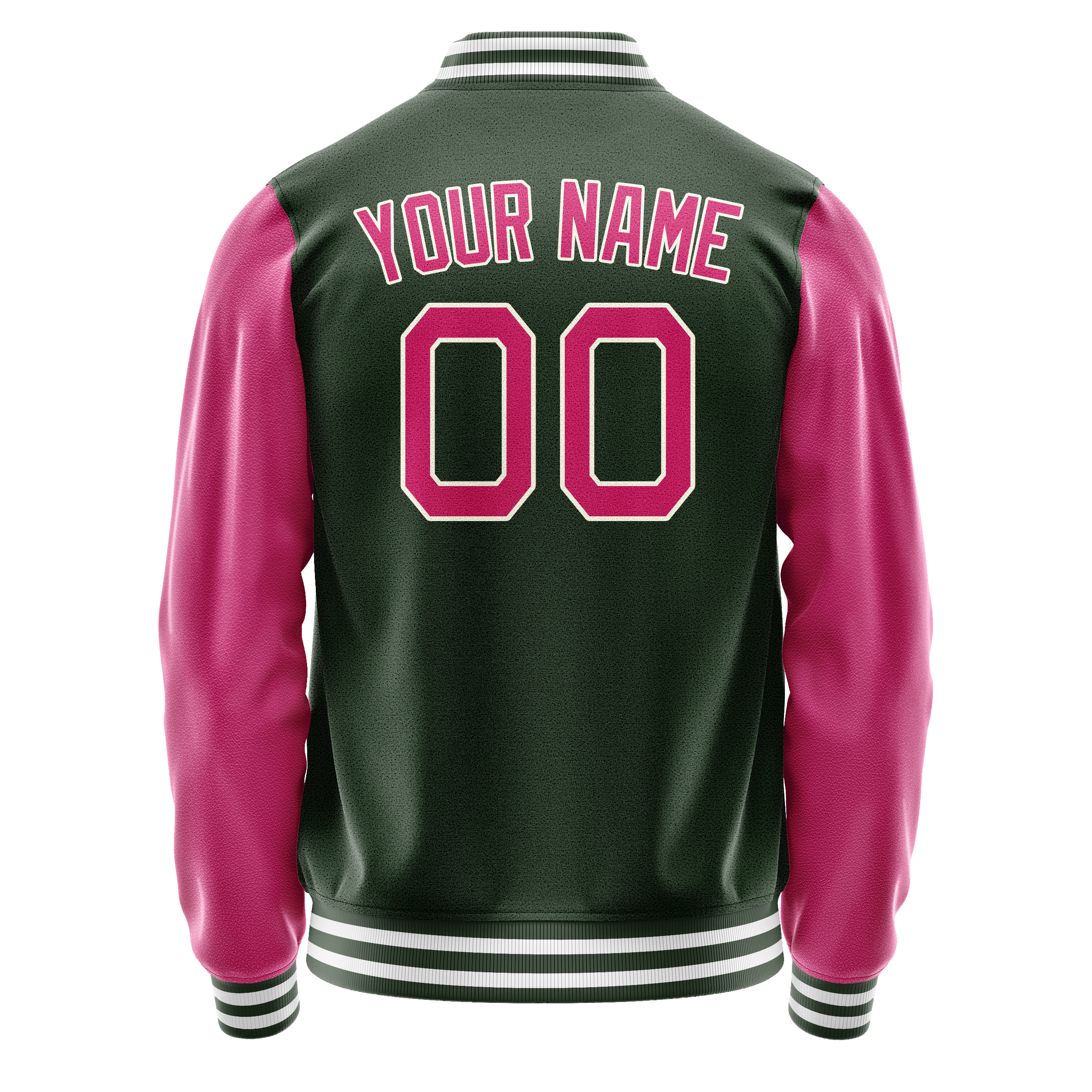 Personalized Green & Pink Solid Color Varsity Letterman Jacket