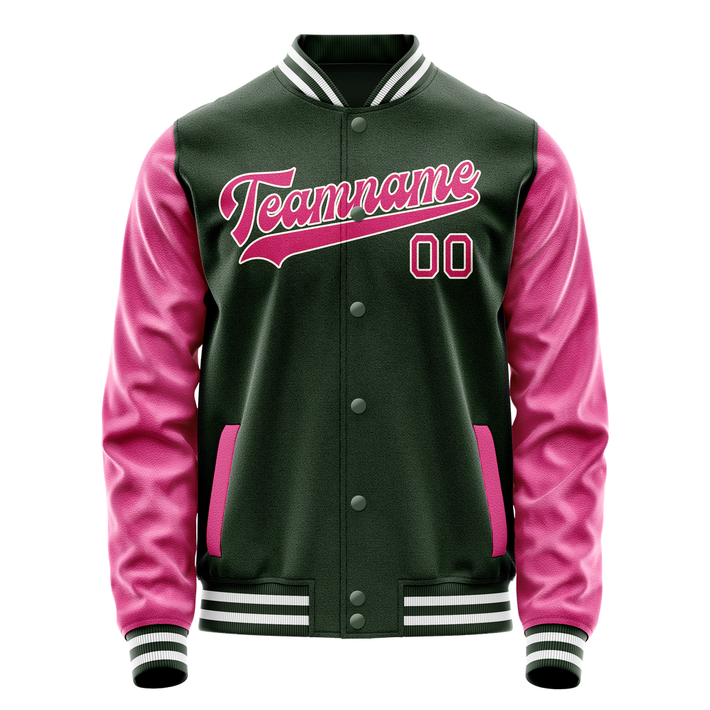 Personalized Green & Pink Solid Color Varsity Letterman Jacket