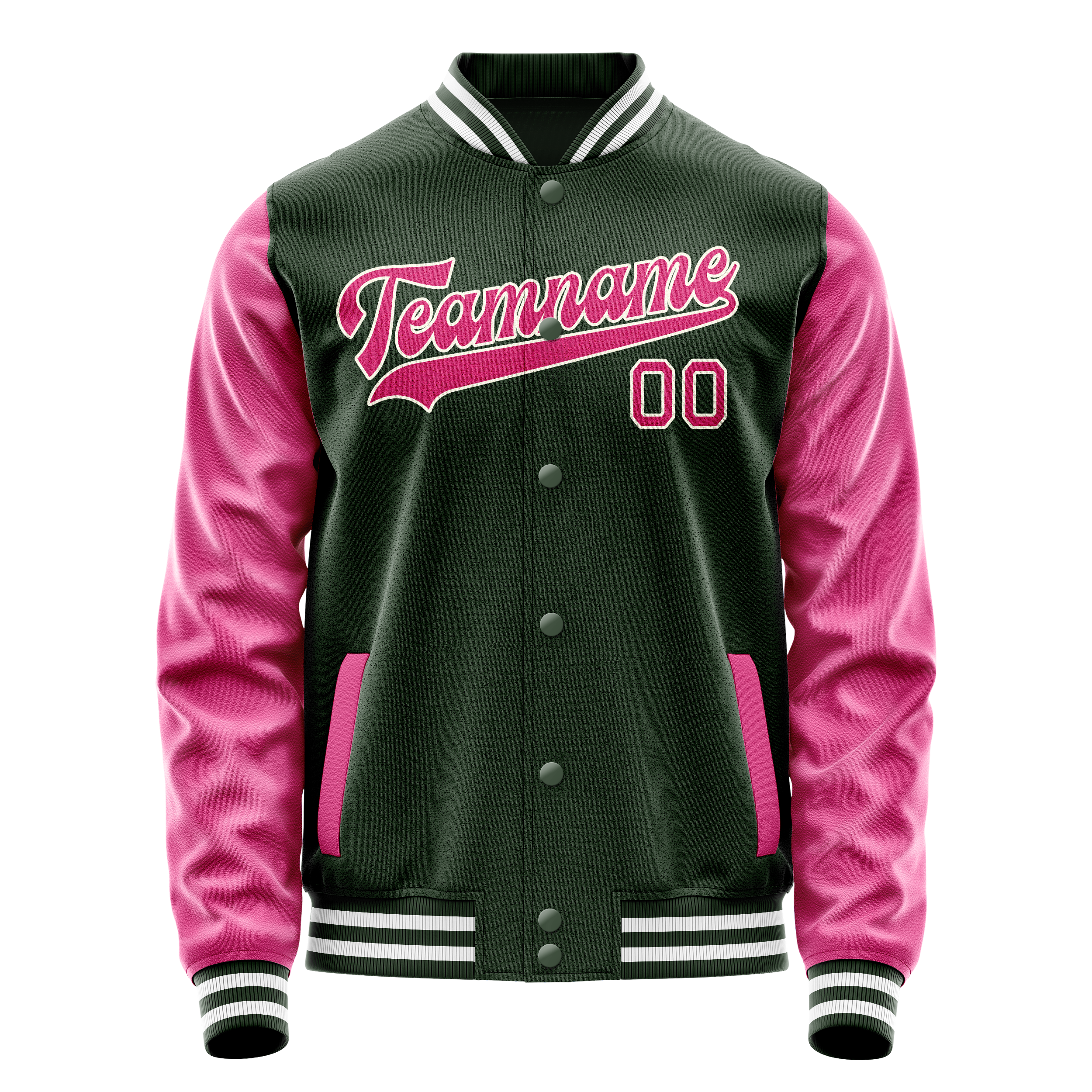 Personalized Green & Pink Solid Color Varsity Letterman Jacket