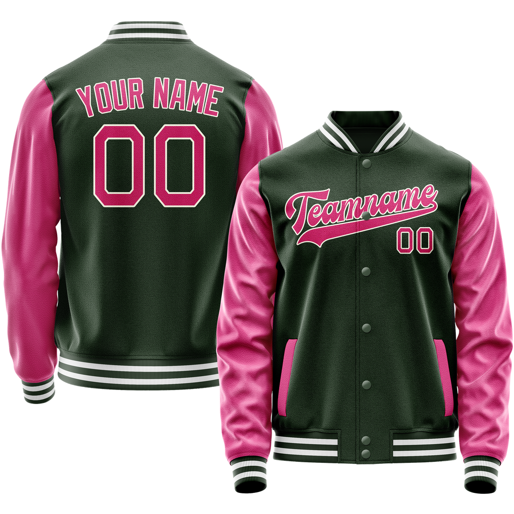 Personalized Green & Pink Solid Color Varsity Letterman Jacket