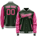 Personalized Green & Pink Solid Color Varsity Letterman Jacket