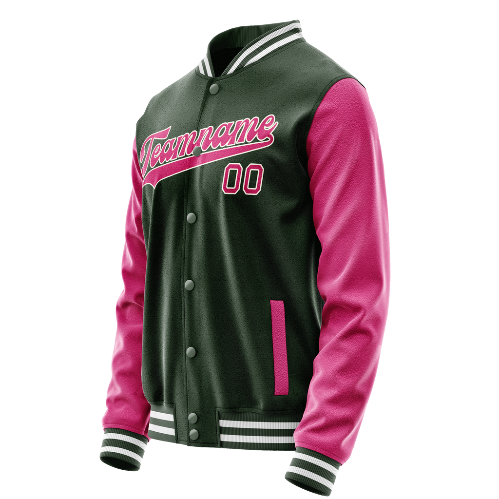 Personalized Green & Pink Solid Color Varsity Letterman Jacket