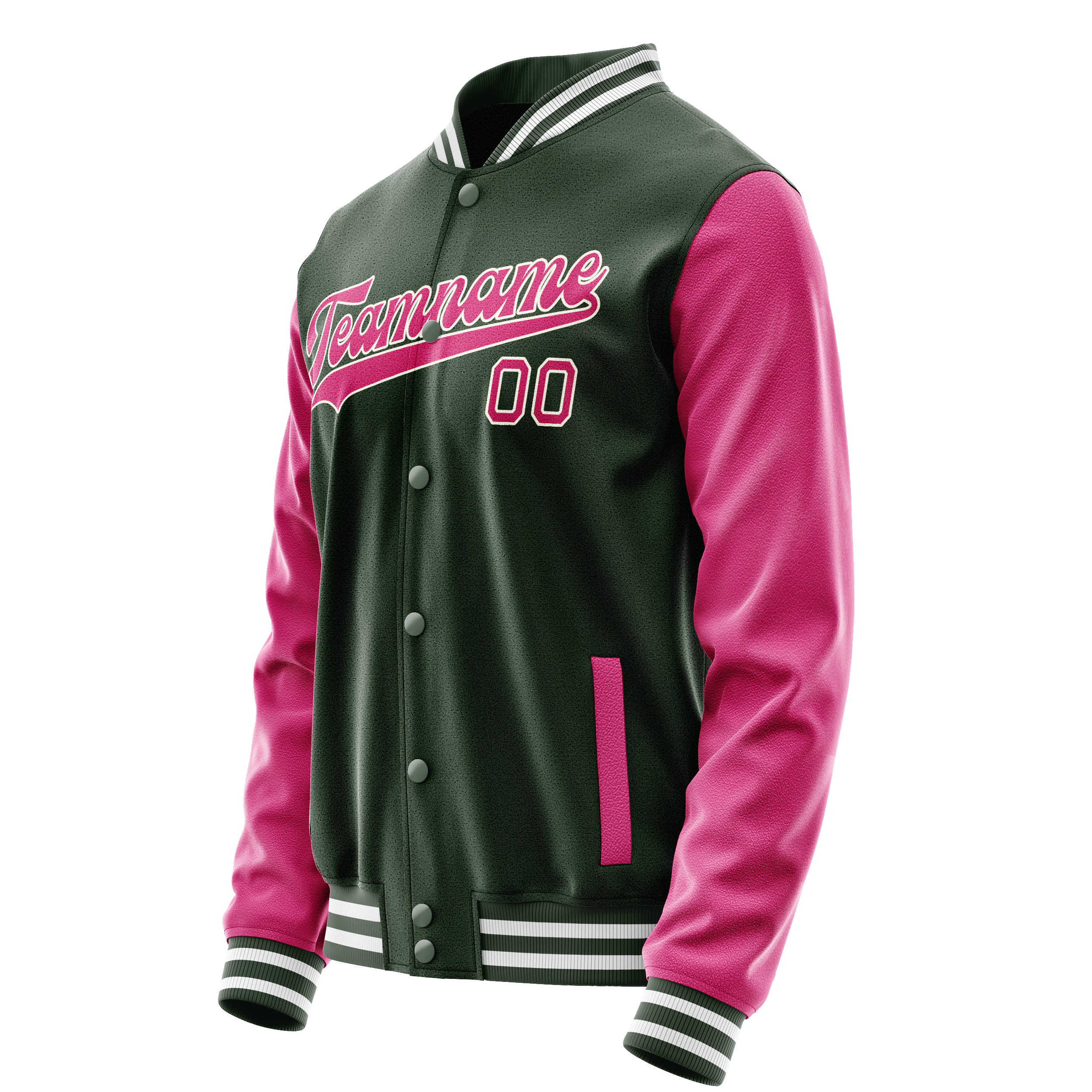Personalized Green & Pink Solid Color Varsity Letterman Jacket