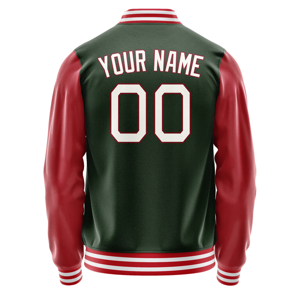 Personalized Green & Crimson Solid Color Varsity Letterman Jacket