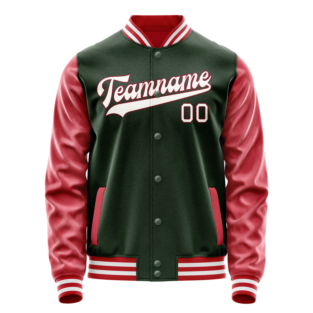 Personalized Green & Crimson Solid Color Varsity Letterman Jacket