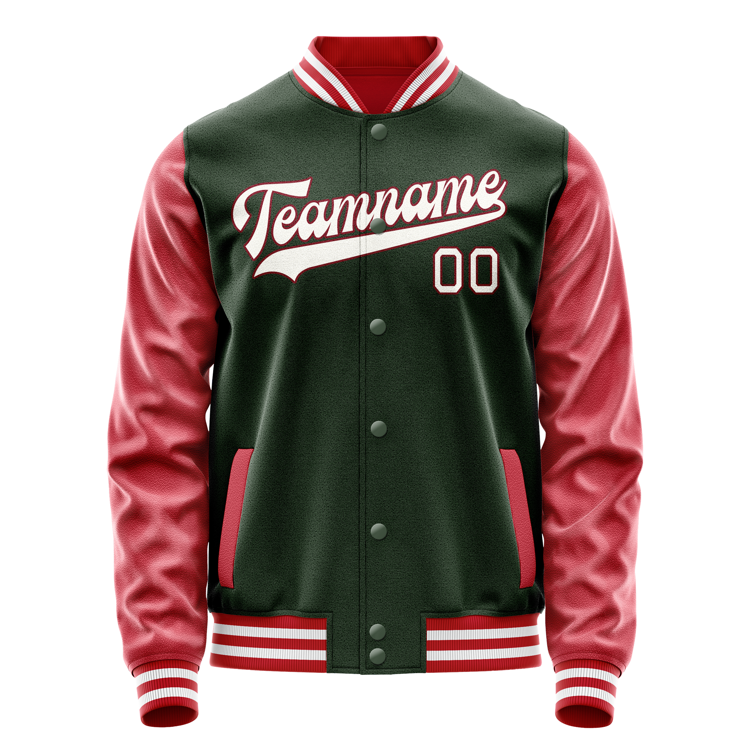 Personalized Green & Crimson Solid Color Varsity Letterman Jacket