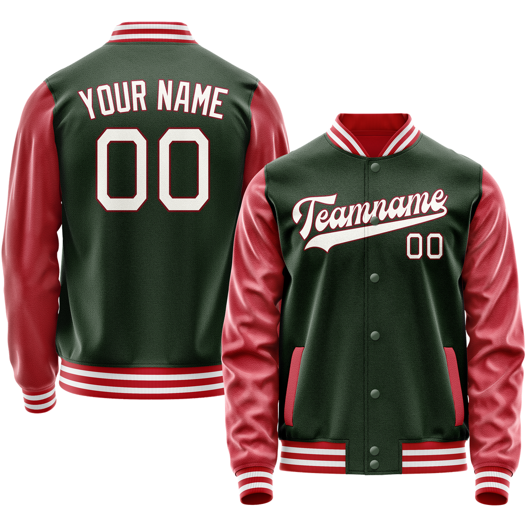 Personalized Green & Crimson Solid Color Varsity Letterman Jacket
