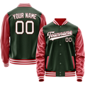 Personalized Green & Crimson Solid Color Varsity Letterman Jacket