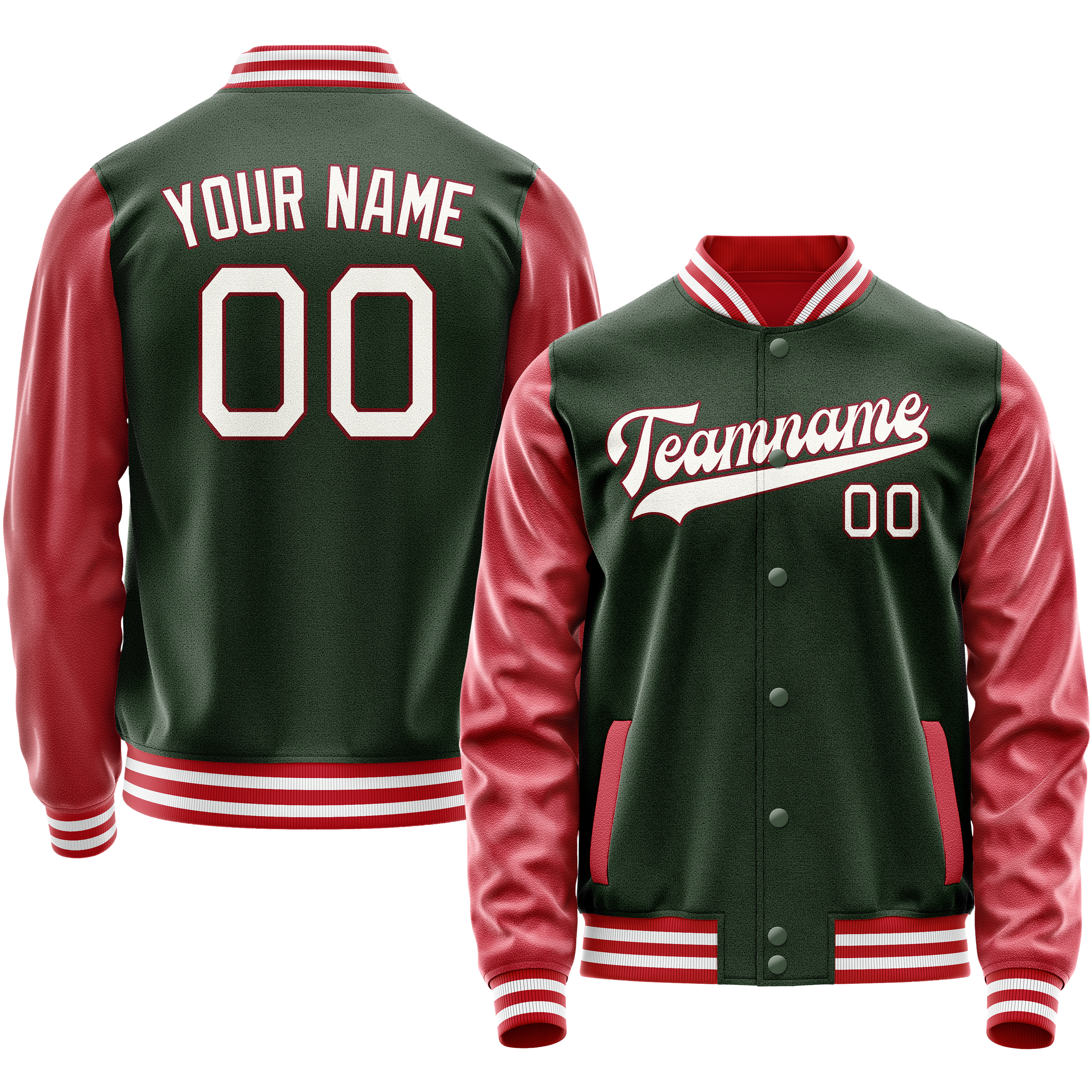 Personalized Green & Crimson Solid Color Varsity Letterman Jacket