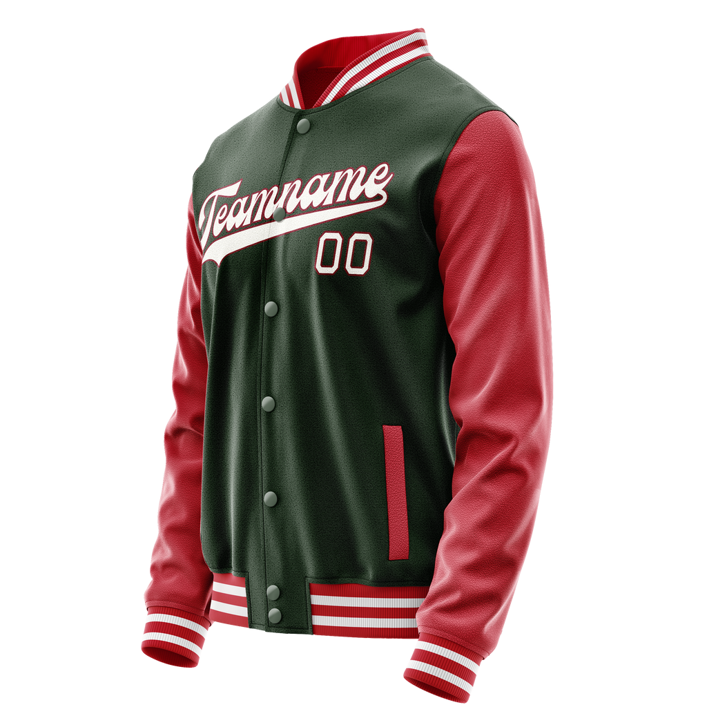 Personalized Green & Crimson Solid Color Varsity Letterman Jacket