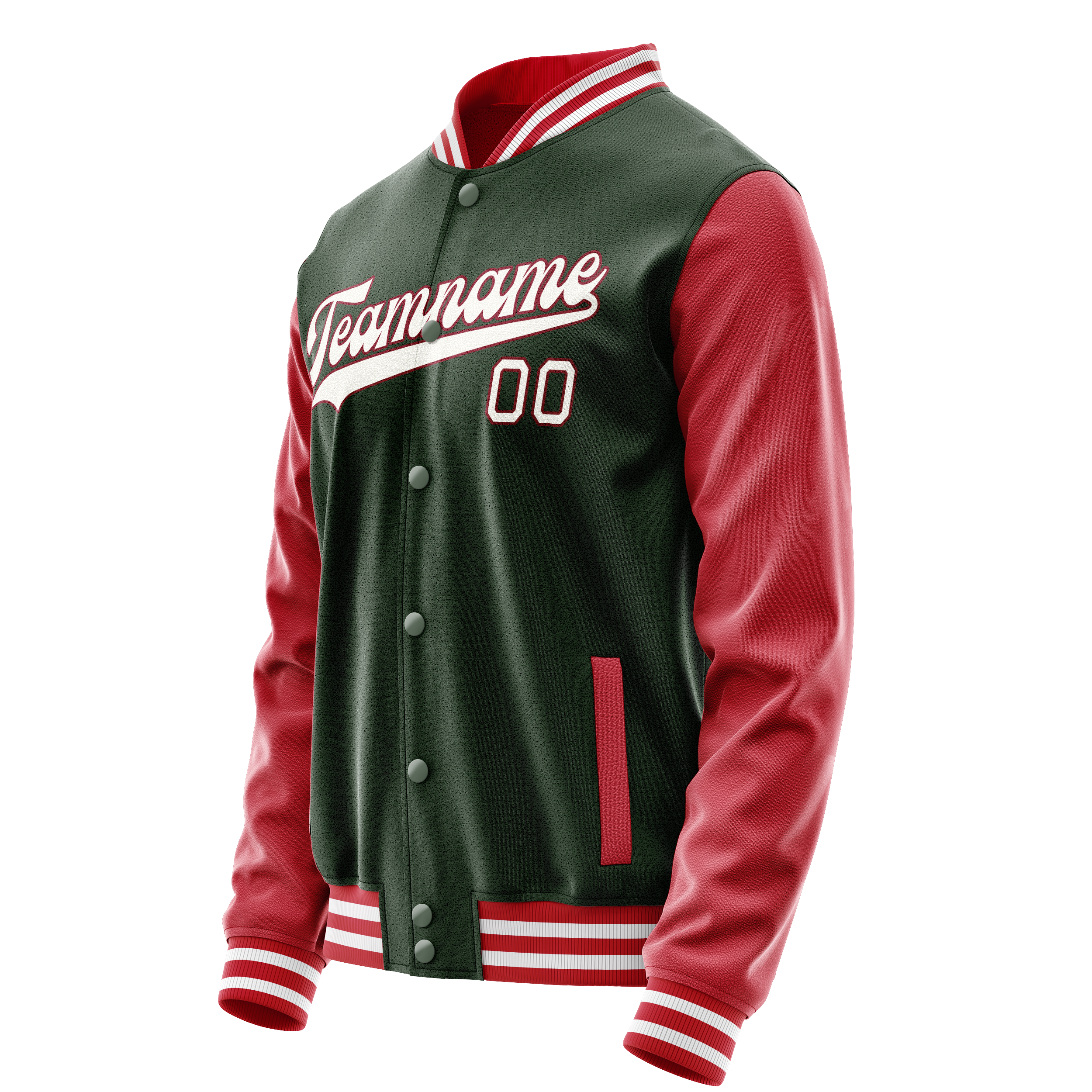 Personalized Green & Crimson Solid Color Varsity Letterman Jacket