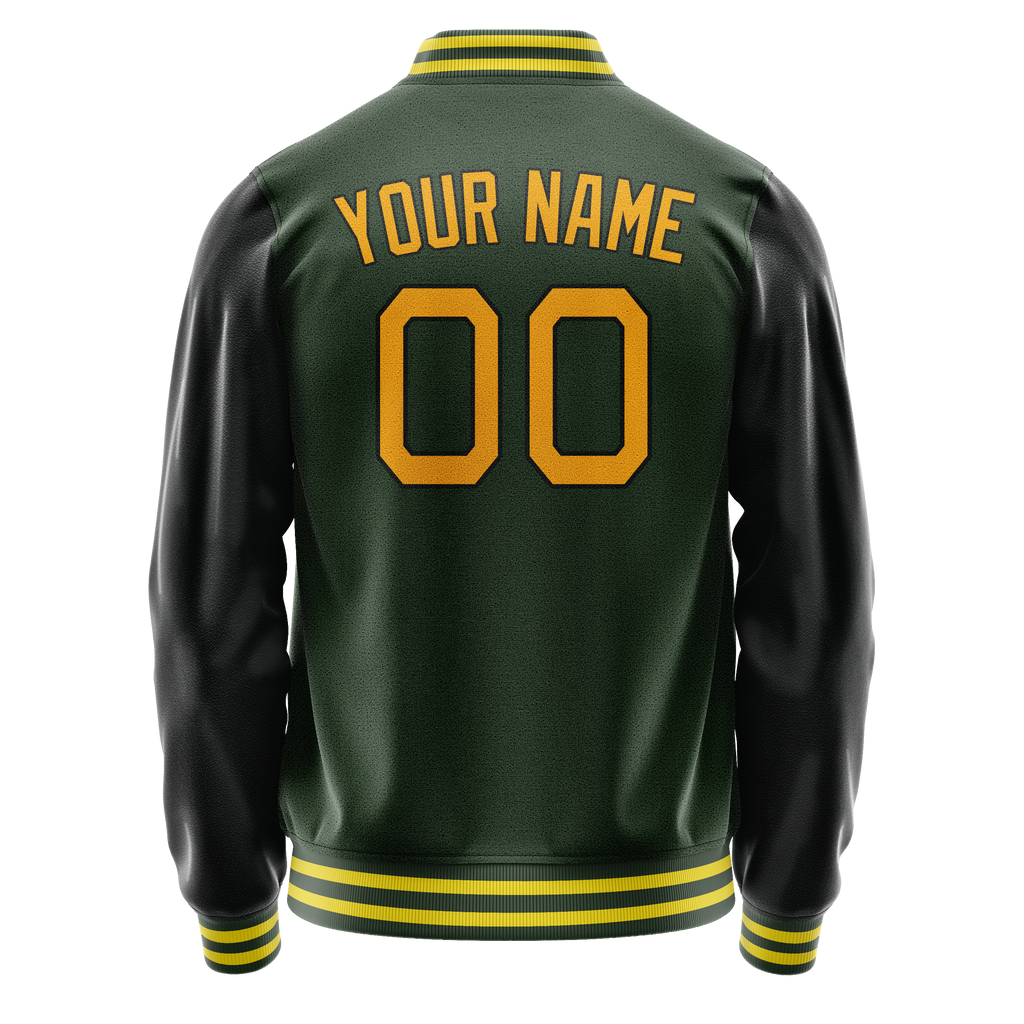 Personalized Green & Gold Solid Color Varsity Letterman Jacket