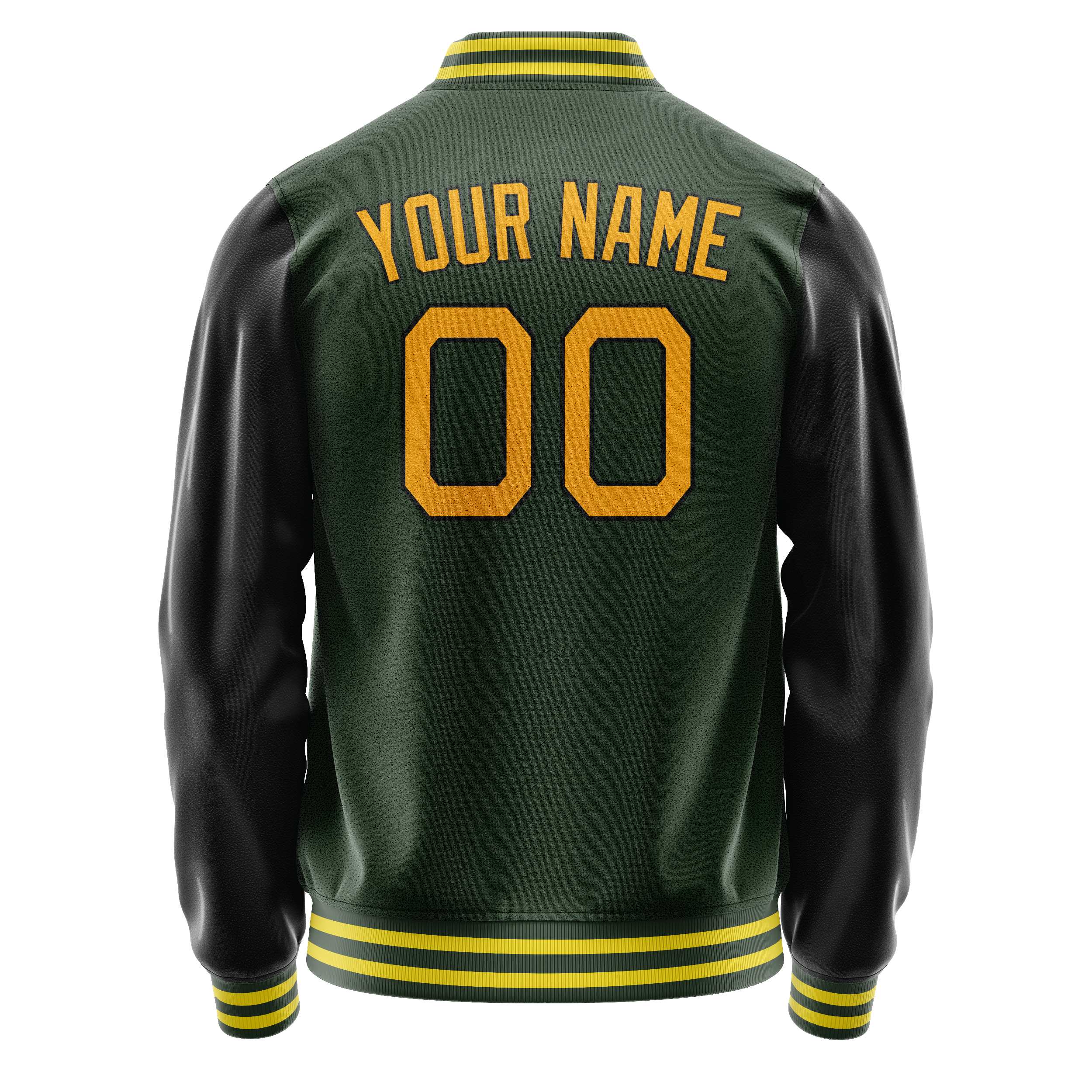 Personalized Green & Gold Solid Color Varsity Letterman Jacket