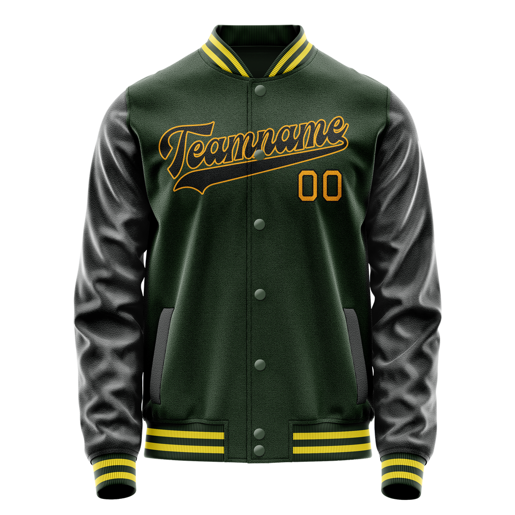 Personalized Green & Gold Solid Color Varsity Letterman Jacket