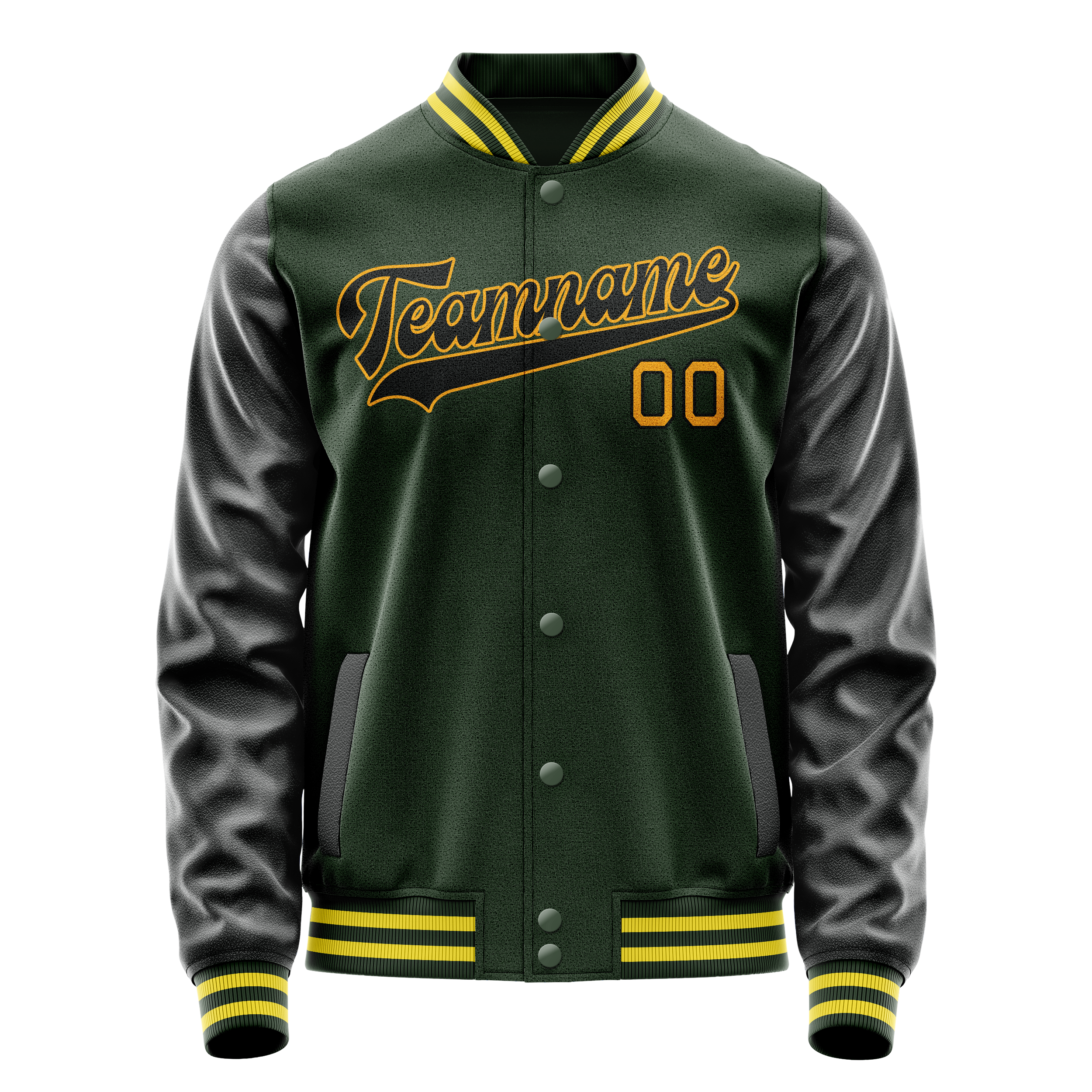 Personalized Green & Gold Solid Color Varsity Letterman Jacket