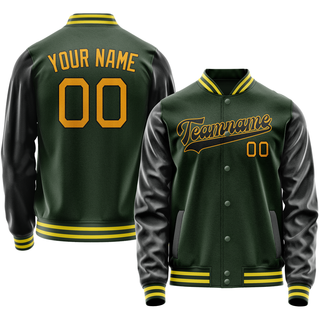 Personalized Green & Gold Solid Color Varsity Letterman Jacket