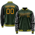 Personalized Green & Gold Solid Color Varsity Letterman Jacket
