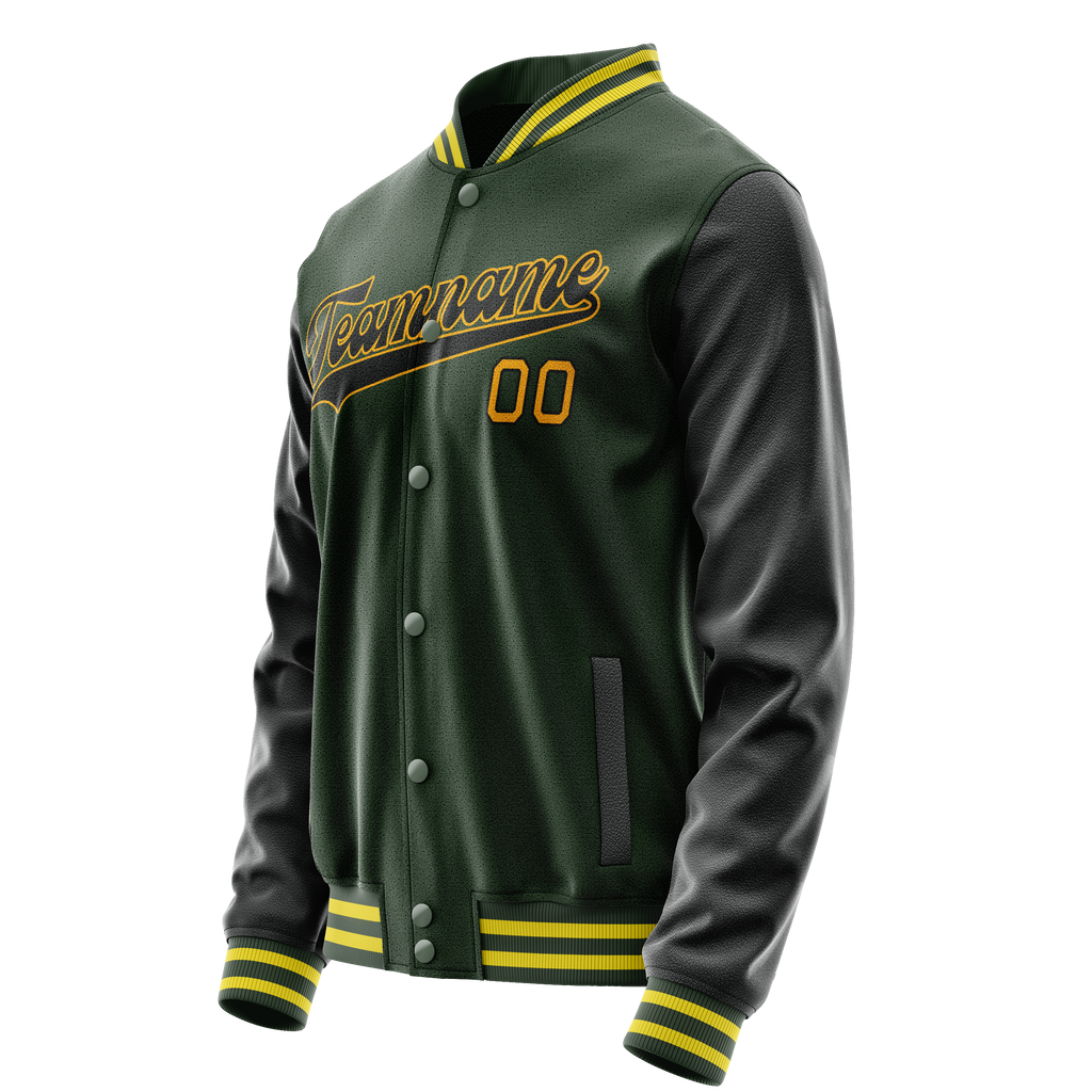 Personalized Green & Gold Solid Color Varsity Letterman Jacket