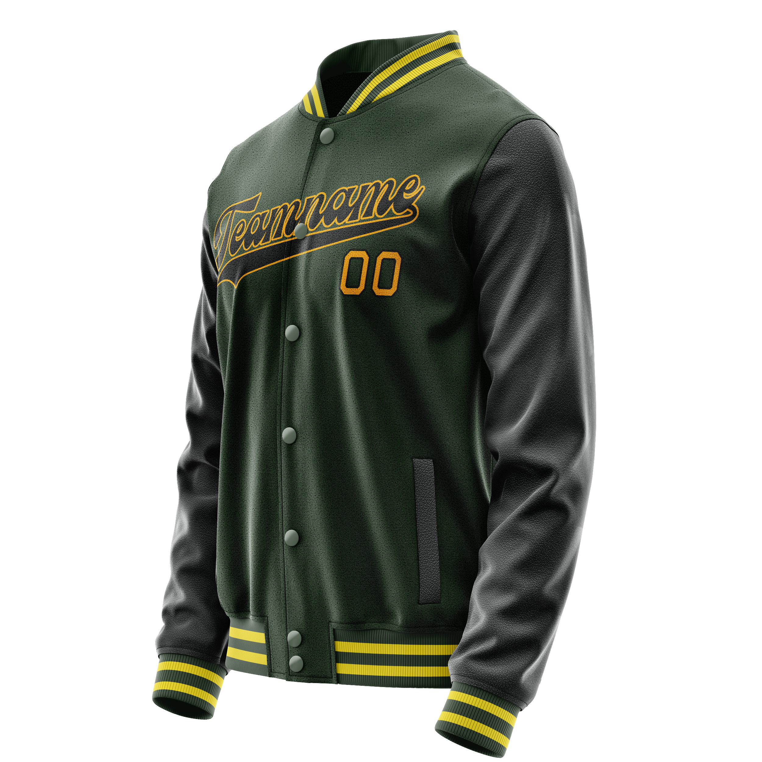 Personalized Green & Gold Solid Color Varsity Letterman Jacket