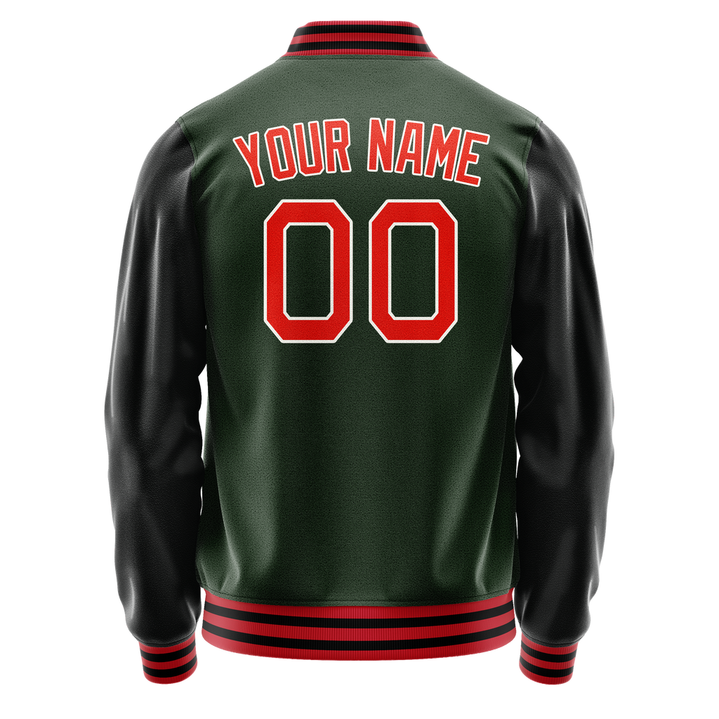 Personalized Green & Orange Solid Color Varsity Letterman Jacket