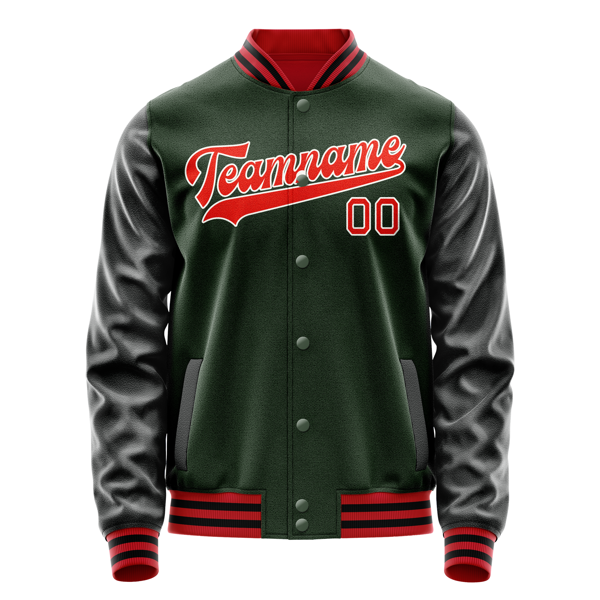 Personalized Green & Orange Solid Color Varsity Letterman Jacket