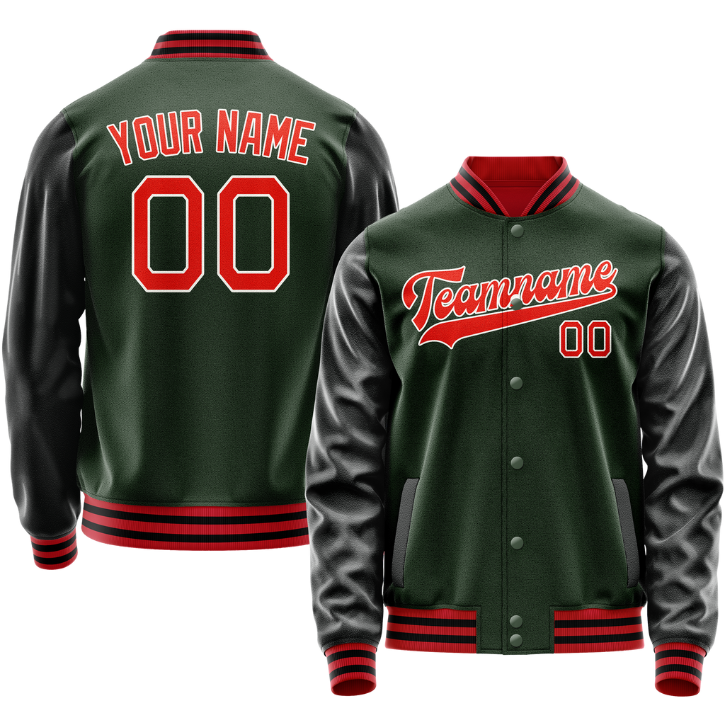 Personalized Green & Orange Solid Color Varsity Letterman Jacket