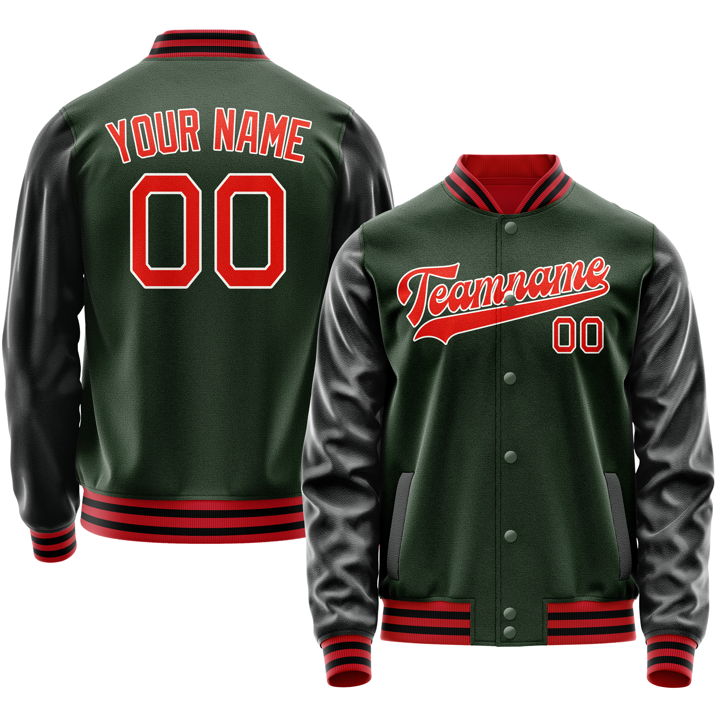Personalized Green & Orange Solid Color Varsity Letterman Jacket