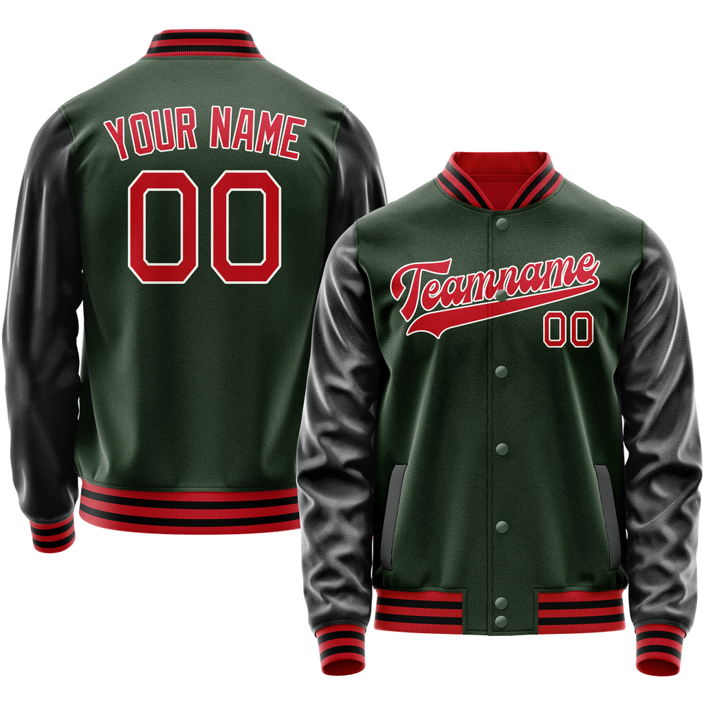 Personalized Green & Orange Solid Color Varsity Letterman Jacket