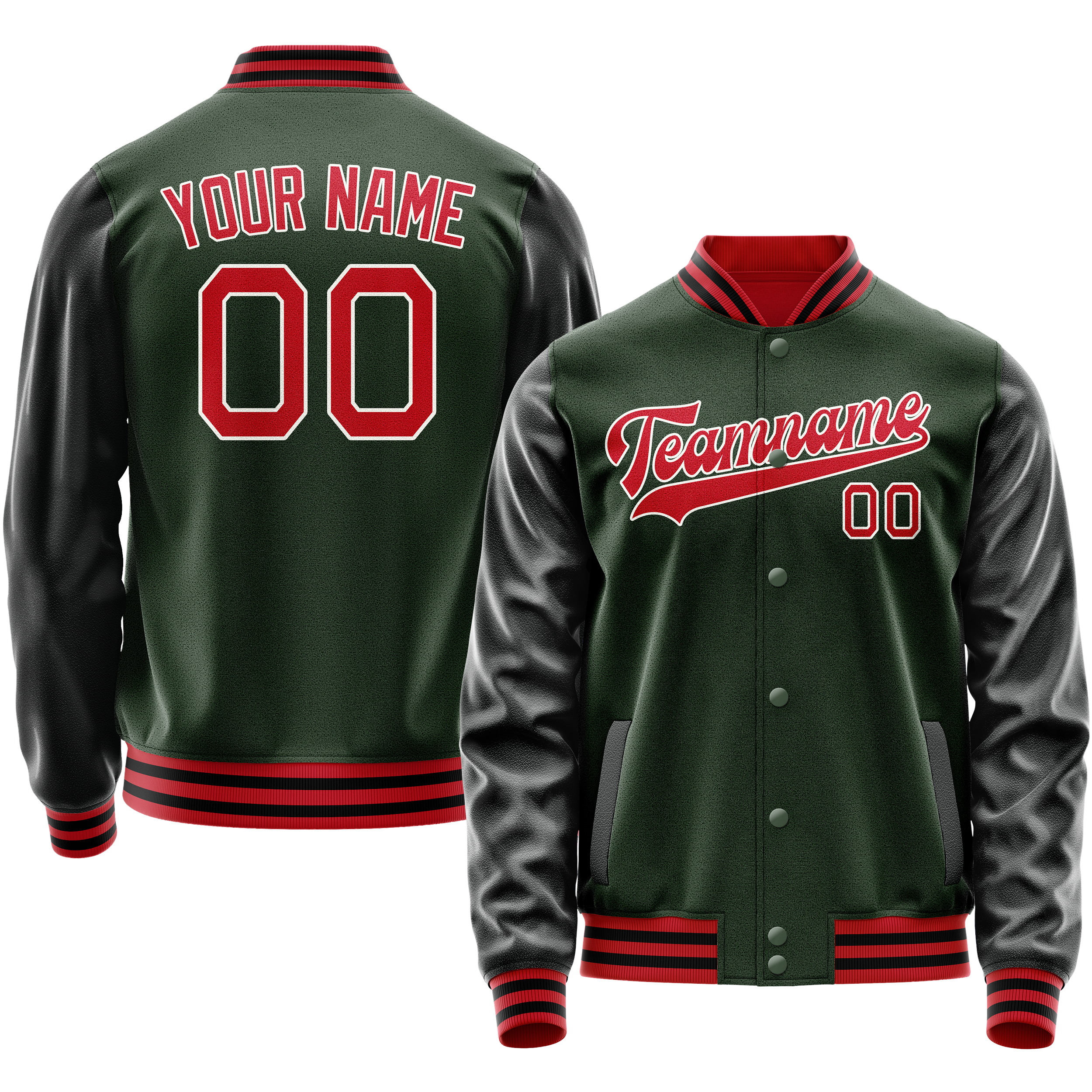 Personalized Green & Orange Solid Color Varsity Letterman Jacket