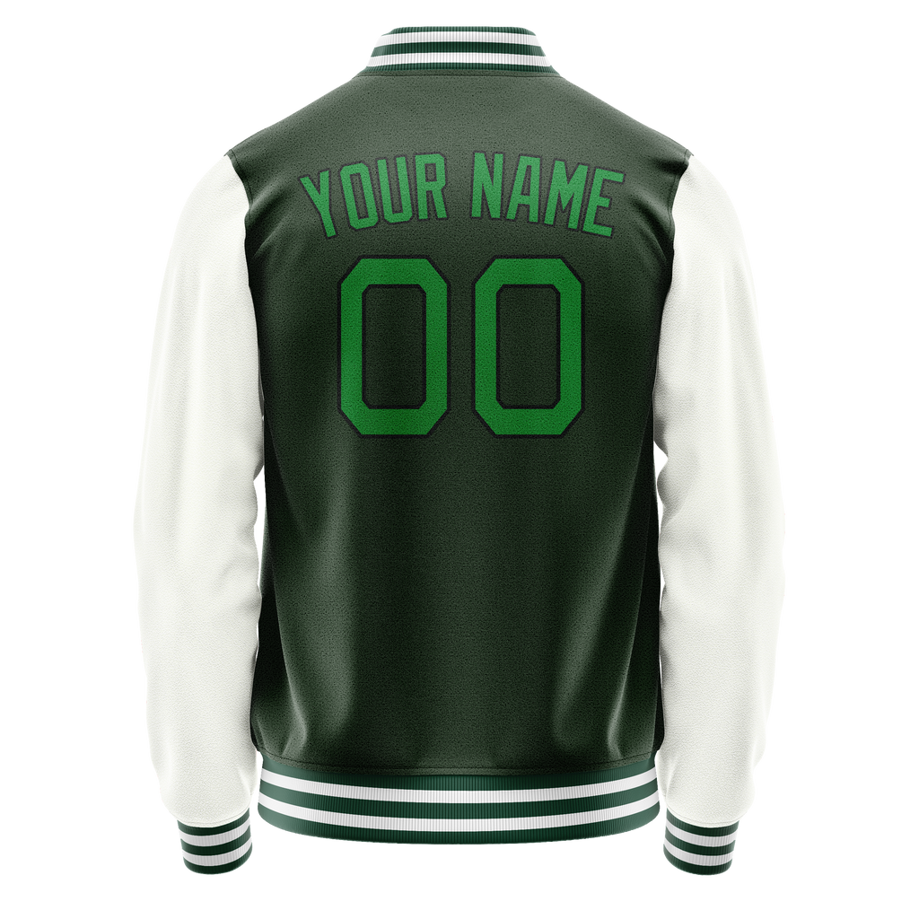 Personalized Green & White Solid Color Varsity Letterman Jacket