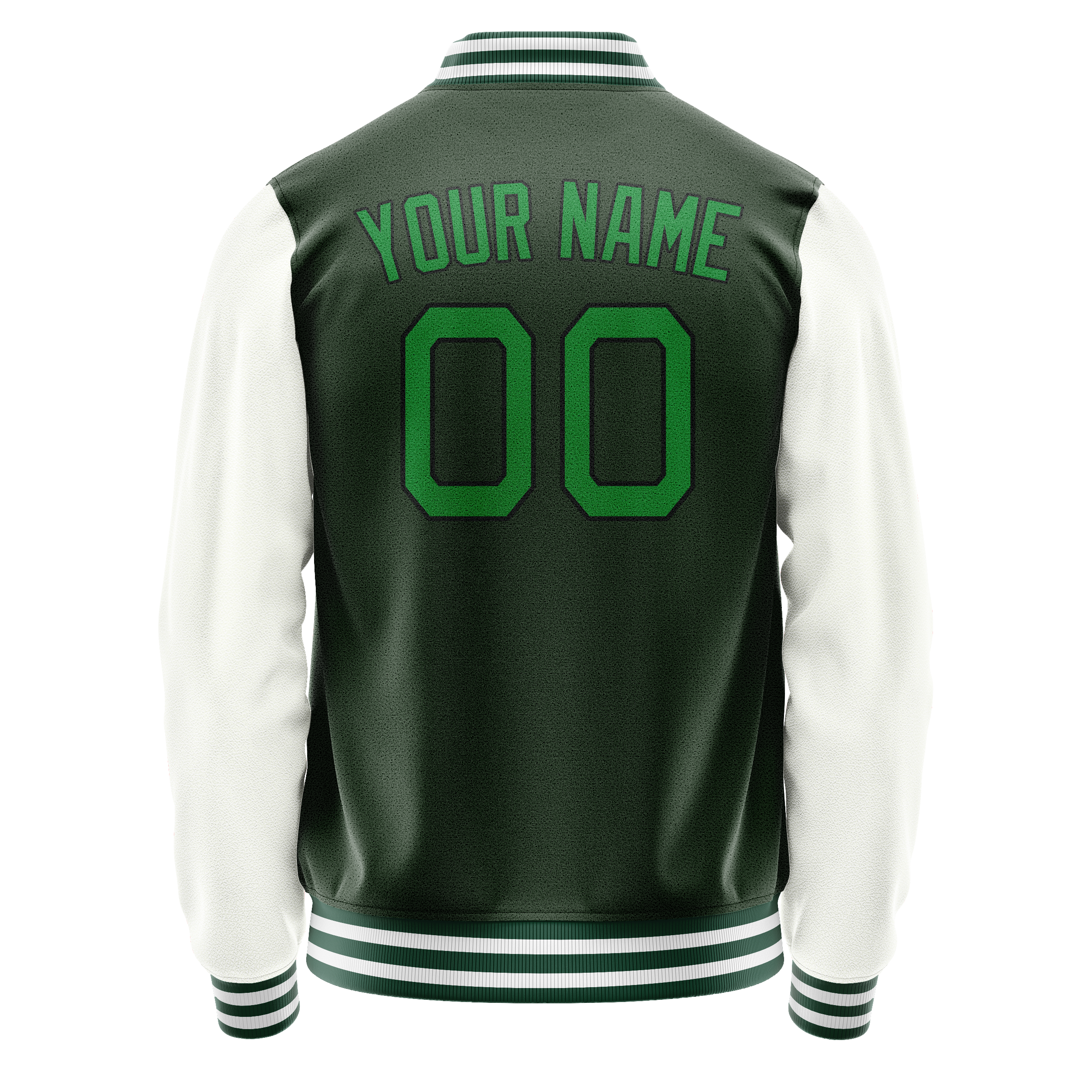 Personalized Green & White Solid Color Varsity Letterman Jacket
