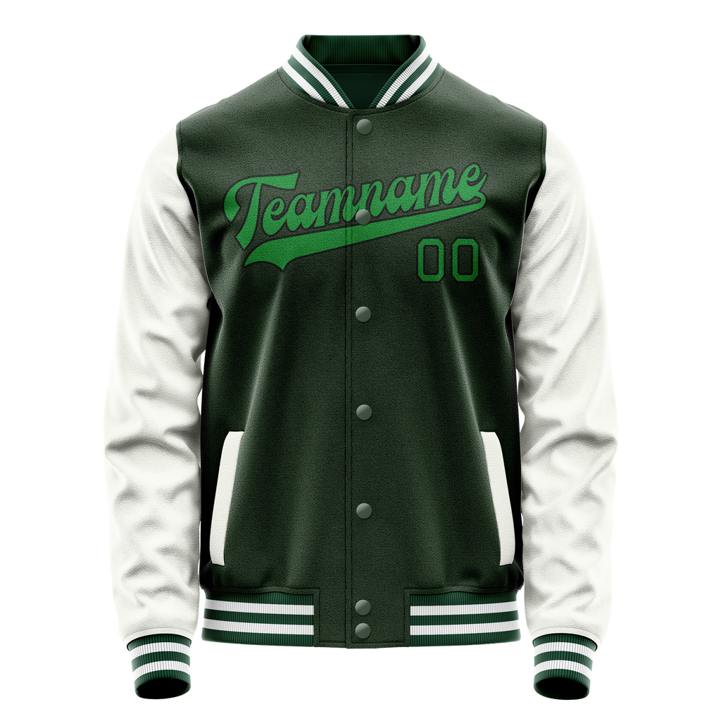 Personalized Green & White Solid Color Varsity Letterman Jacket