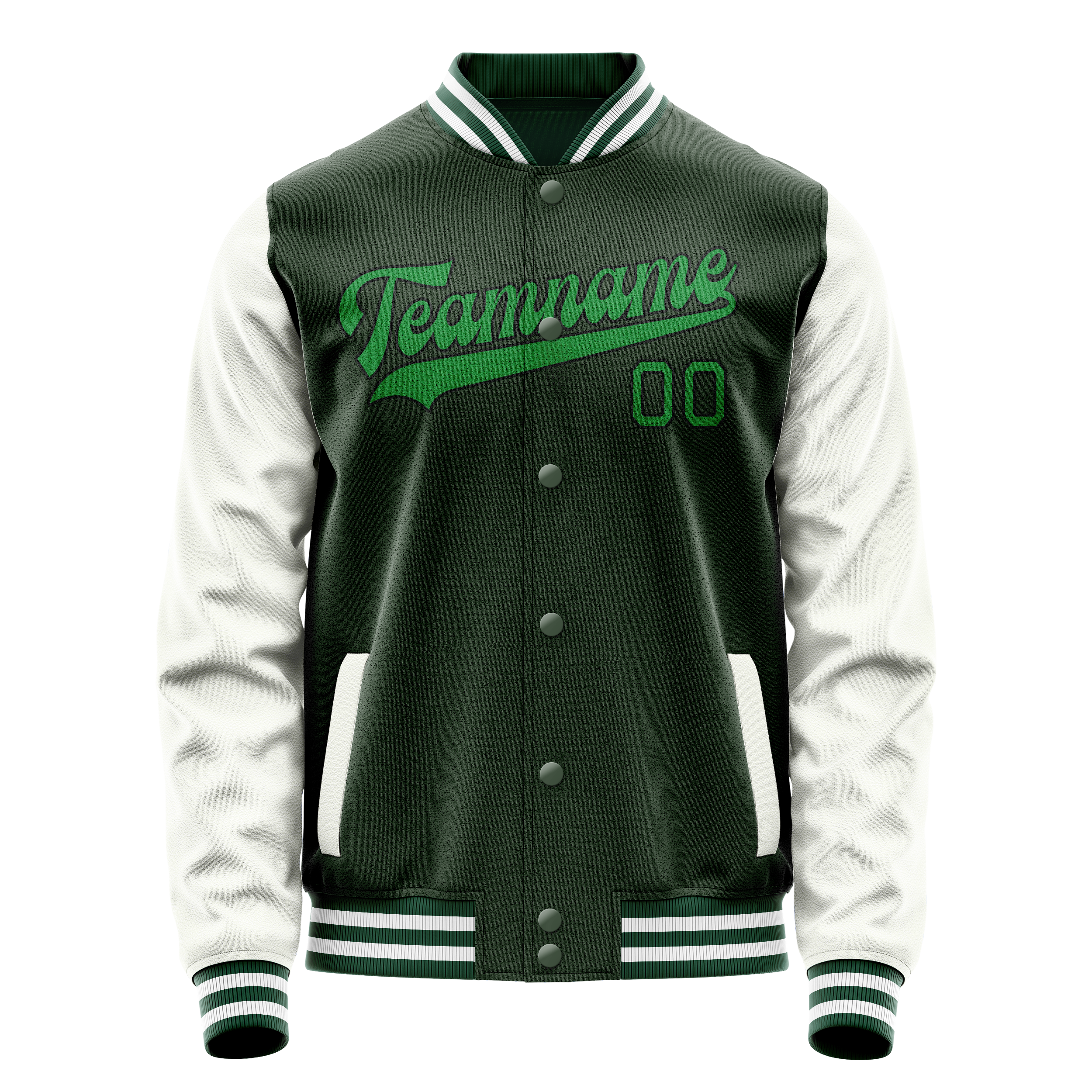 Personalized Green & White Solid Color Varsity Letterman Jacket