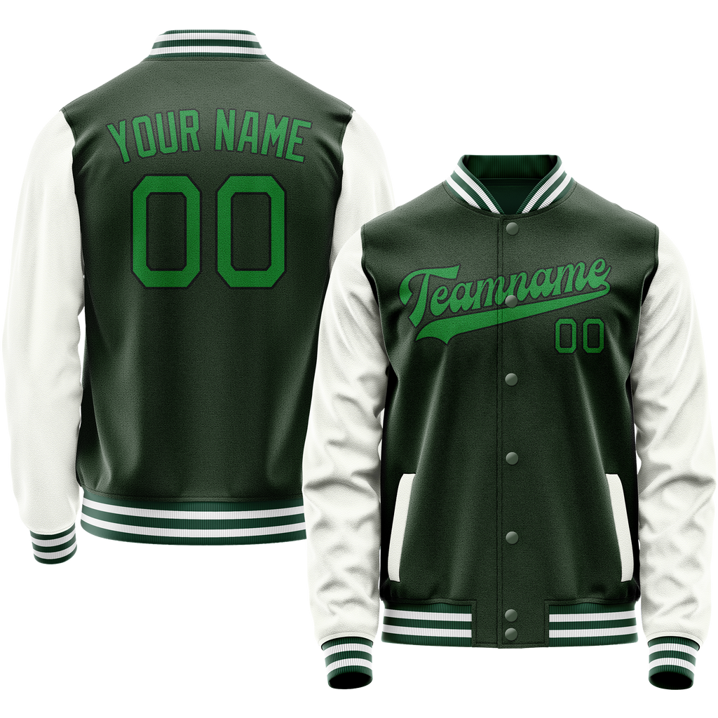 Personalized Green & White Solid Color Varsity Letterman Jacket