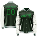 Personalized Green & White Solid Color Varsity Letterman Jacket