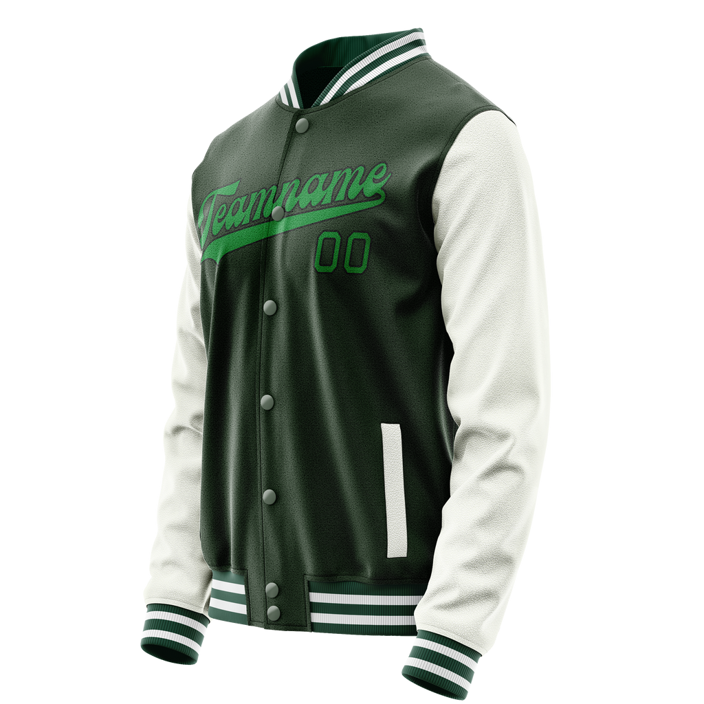 Personalized Green & White Solid Color Varsity Letterman Jacket