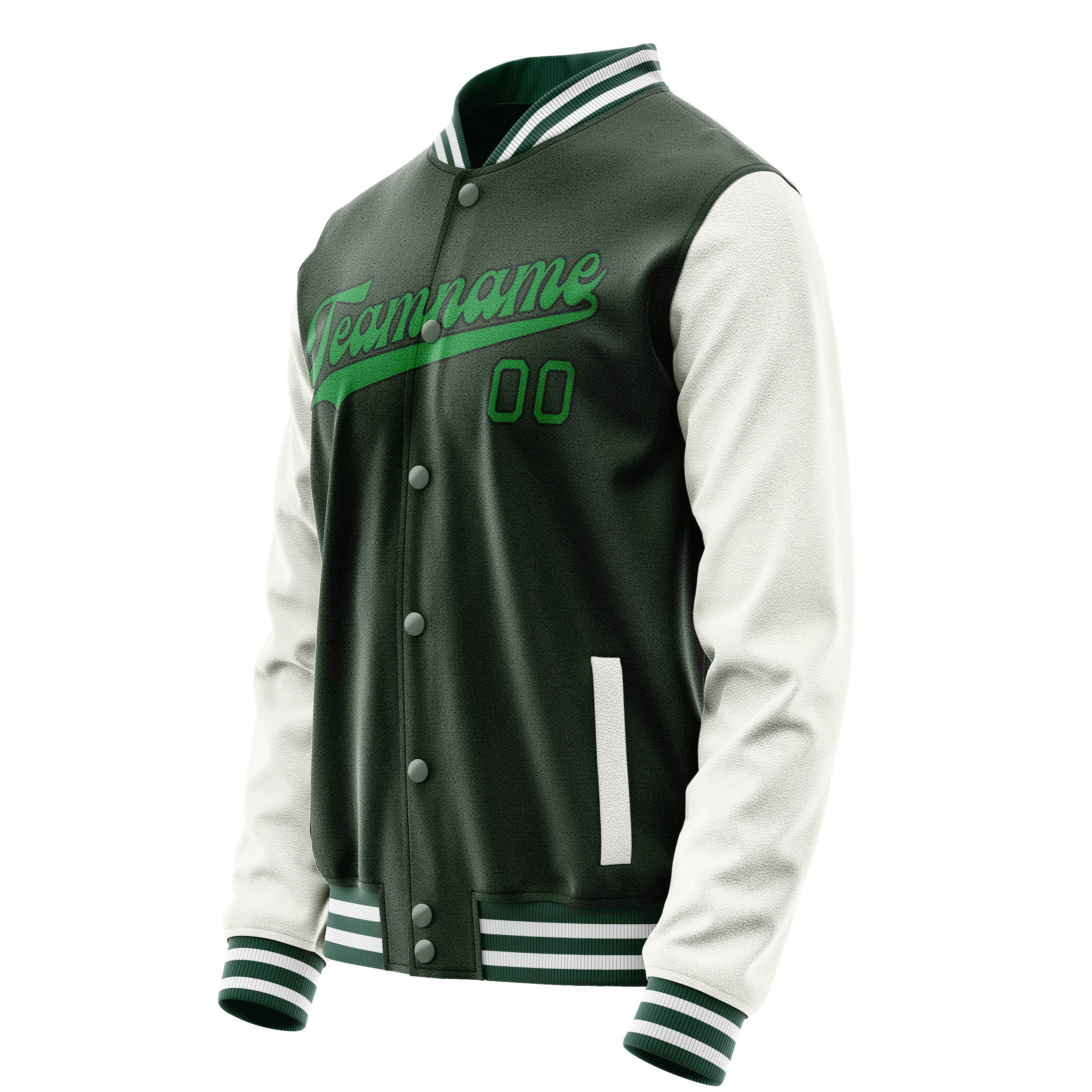Personalized Green & White Solid Color Varsity Letterman Jacket