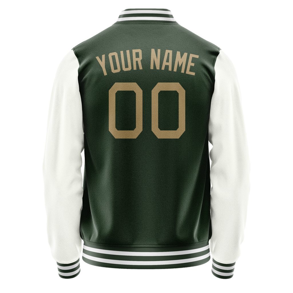 Personalized Green & White Solid Color Varsity Letterman Jacket