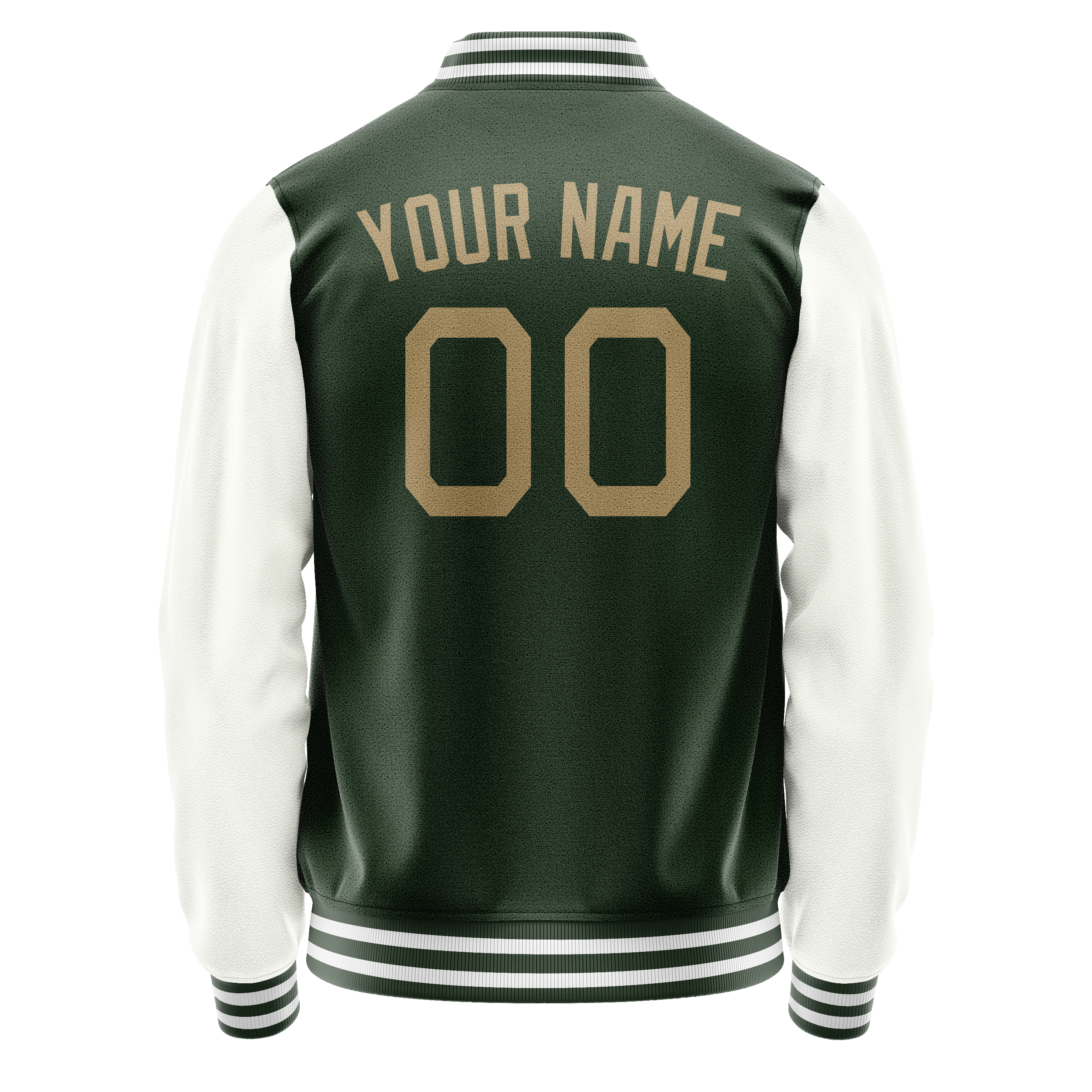 Personalized Green & White Solid Color Varsity Letterman Jacket