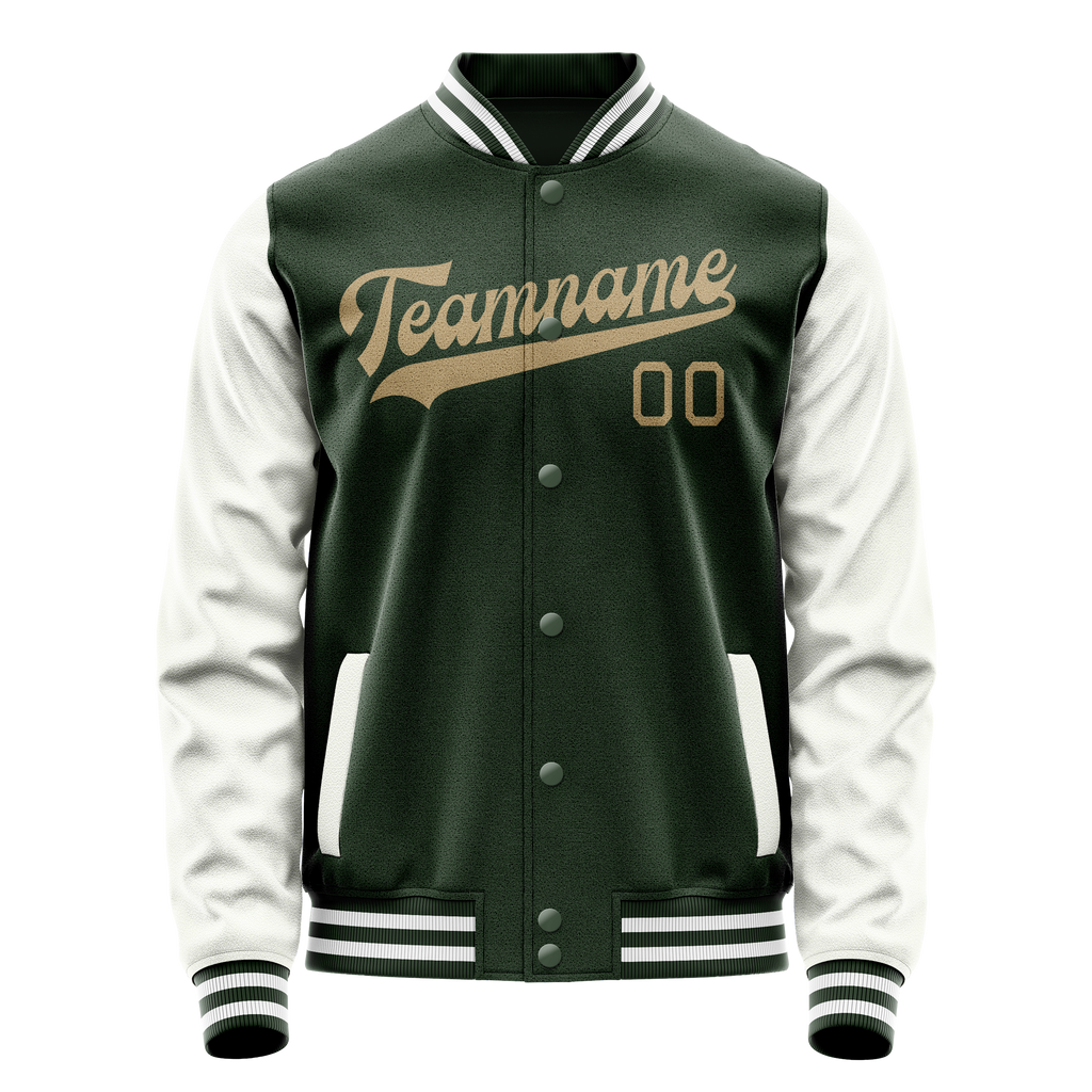 Personalized Green & White Solid Color Varsity Letterman Jacket