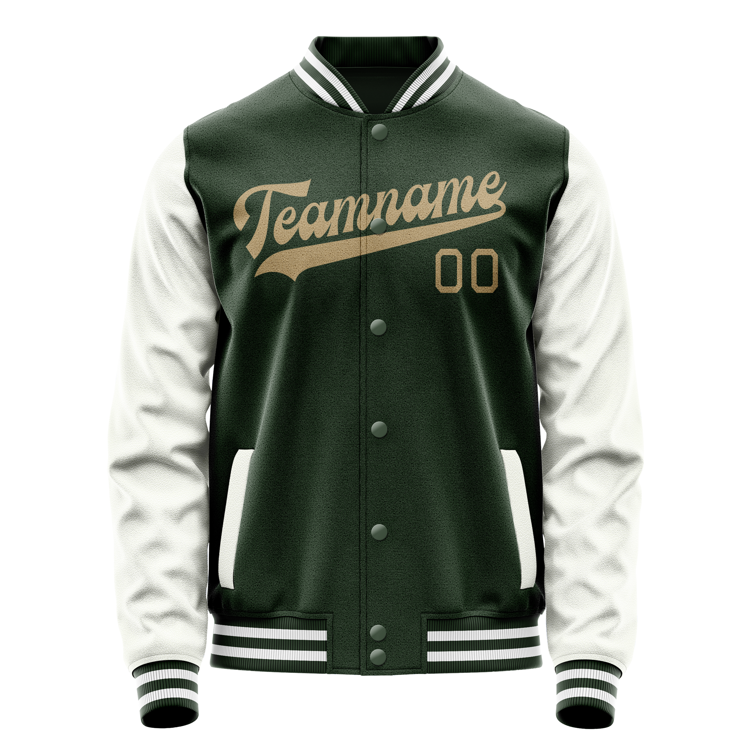 Personalized Green & White Solid Color Varsity Letterman Jacket
