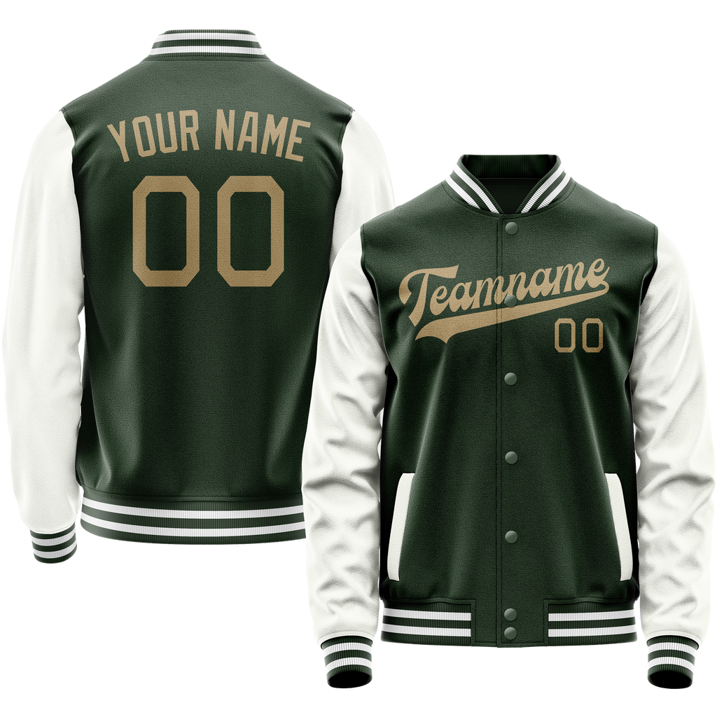 Personalized Green & White Solid Color Varsity Letterman Jacket