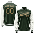 Personalized Green & White Solid Color Varsity Letterman Jacket