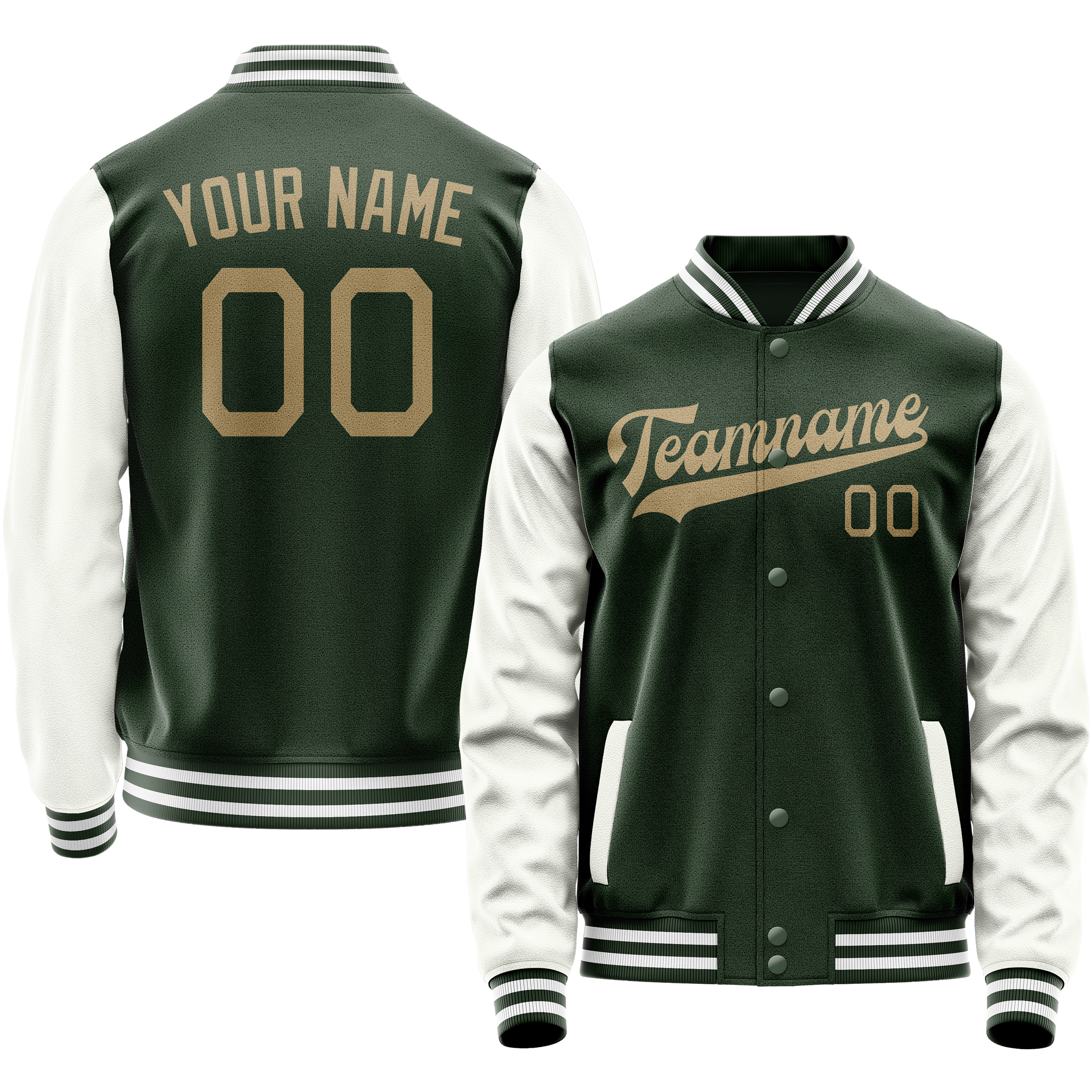 Personalized Green & White Solid Color Varsity Letterman Jacket