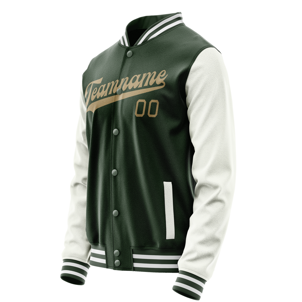 Personalized Green & White Solid Color Varsity Letterman Jacket