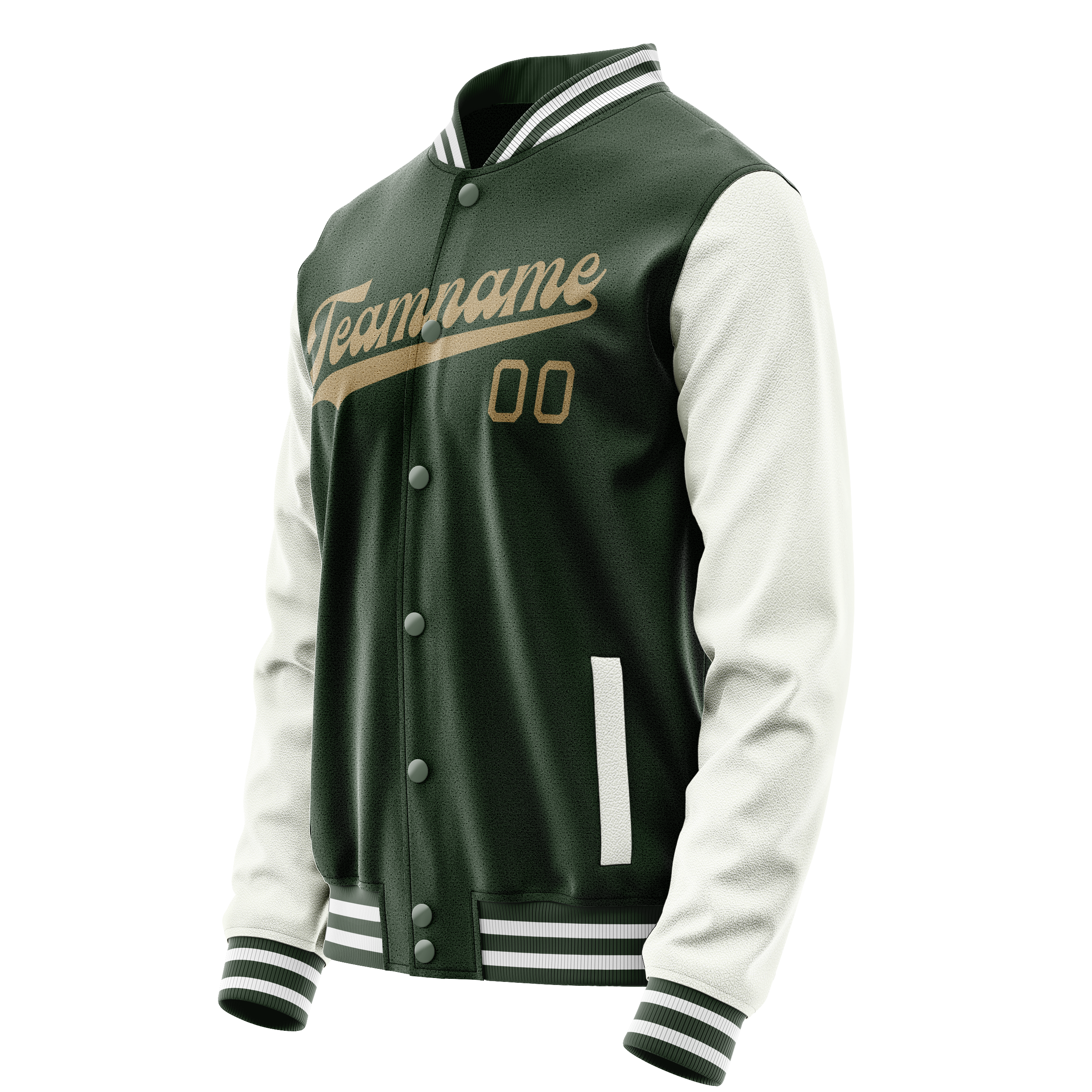 Personalized Green & White Solid Color Varsity Letterman Jacket