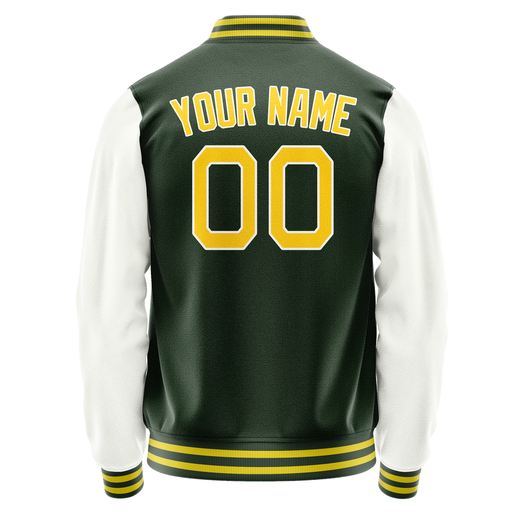 Personalized Green & White Solid Color Varsity Letterman Jacket